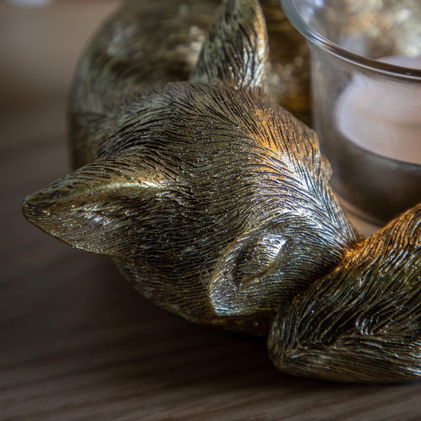 Sleeping Fox Tealight Holder in Gold