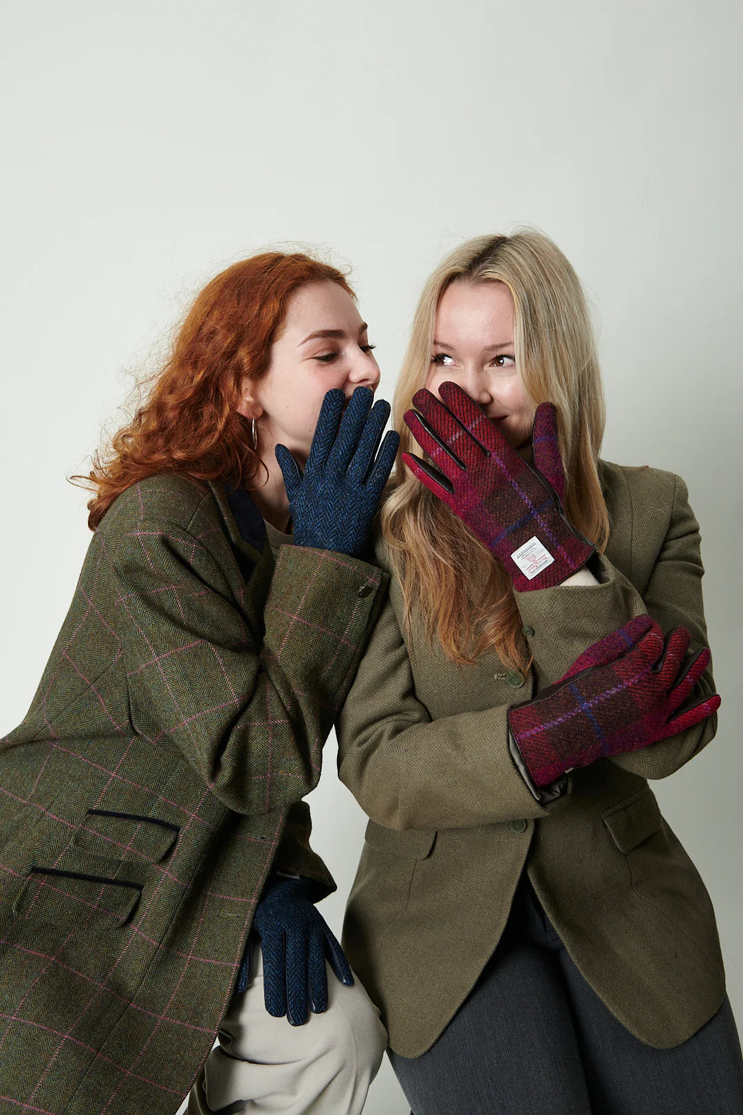 Navy Herringbone Tartan Ladies Gloves