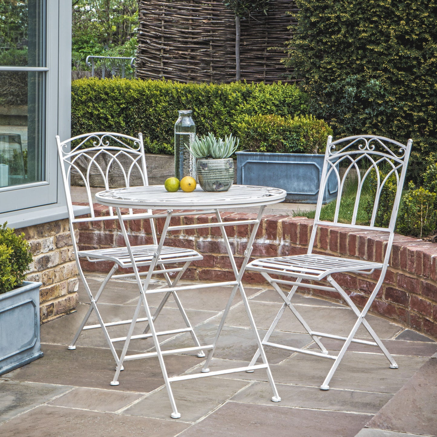 Burano Distressed White Bistro Set