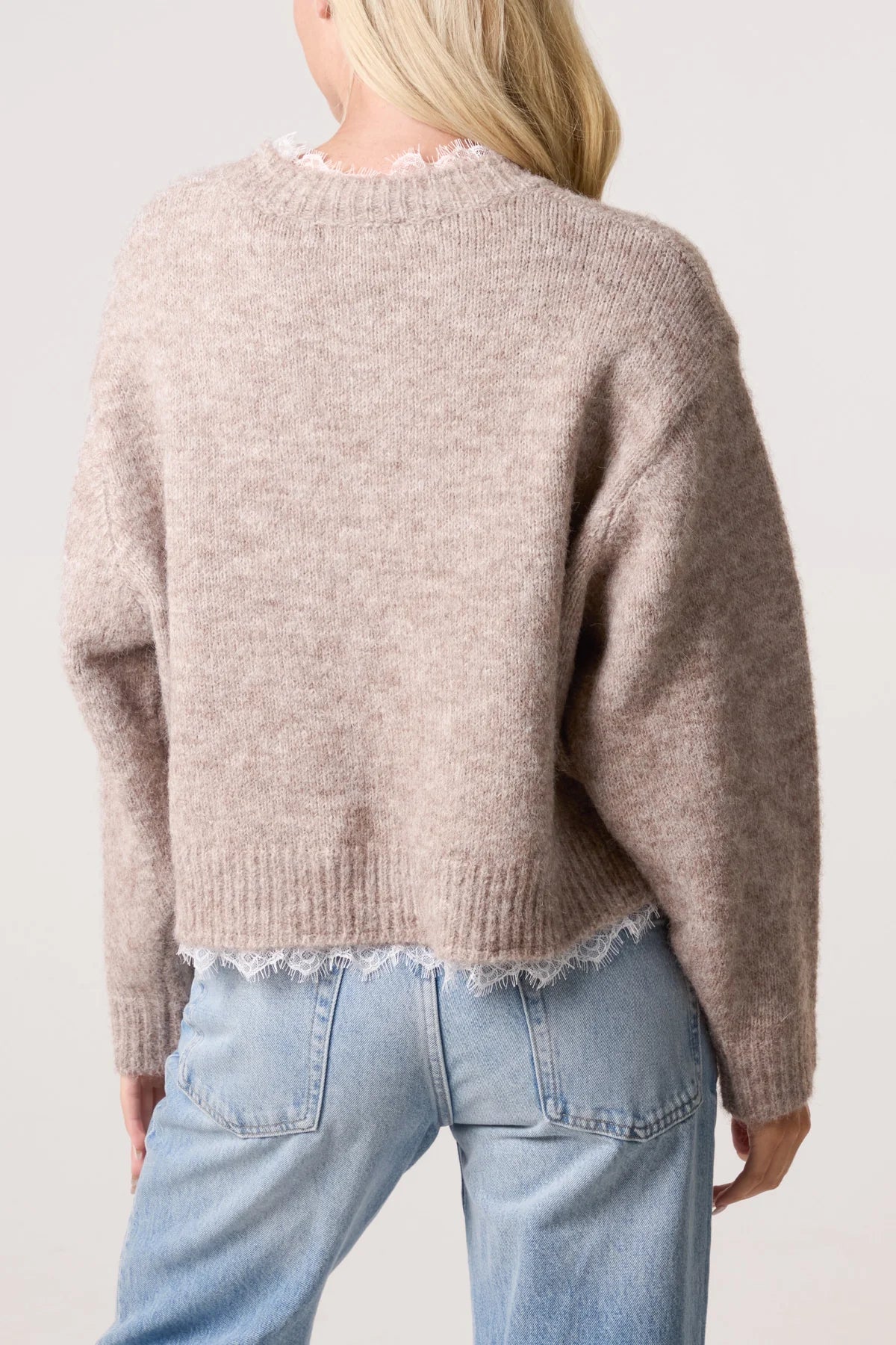 Lace Trim Mocha Soft Knit Jumper