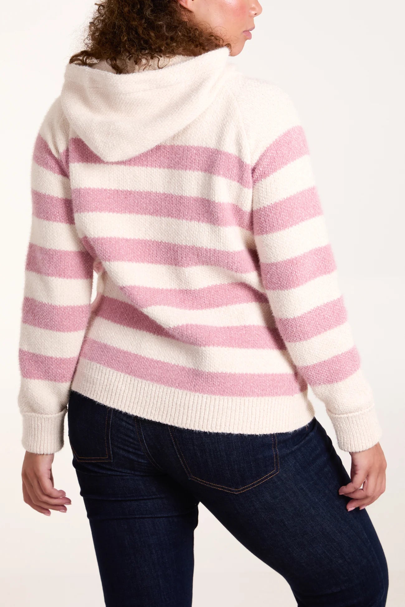 Candy Pink Striped Knitted Hooded Cardigan