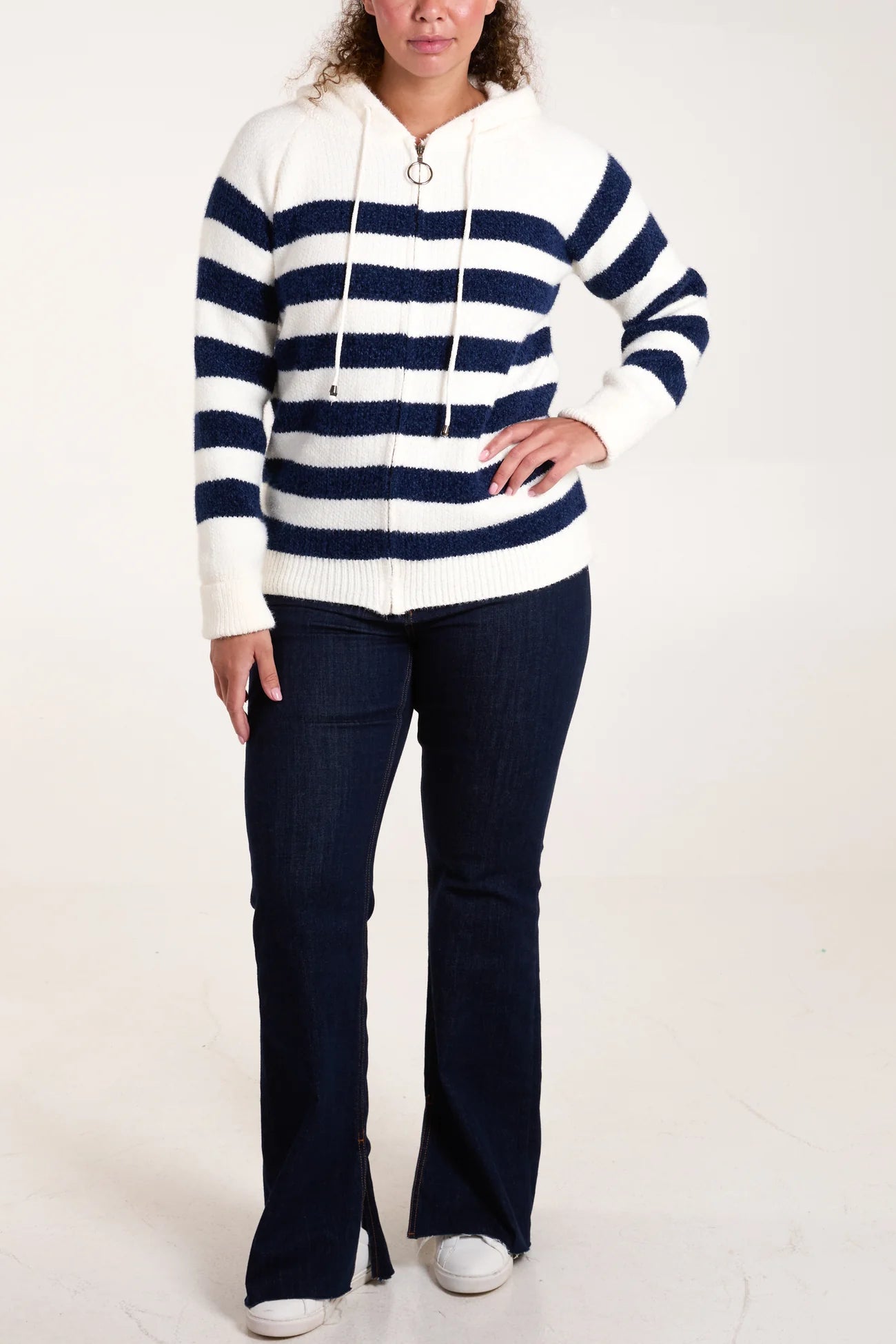 Navy Striped Hooded Cardigan