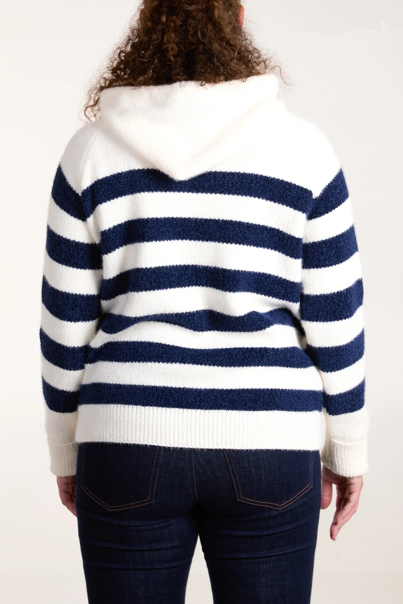 Navy Striped Hooded Cardigan