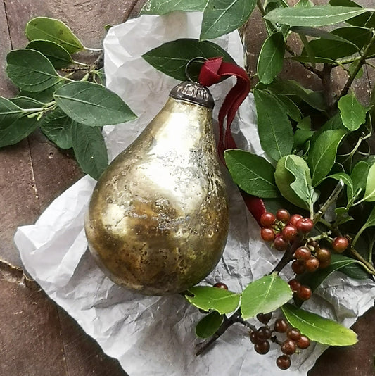 Antique Gold Glass Pear Decoration