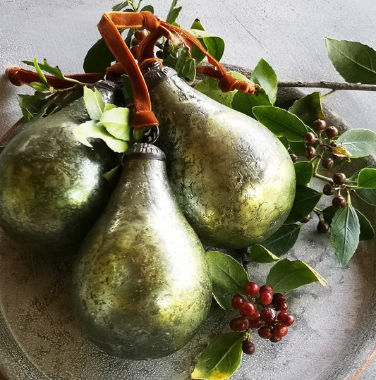 Antique Green Glass Pear Decoration