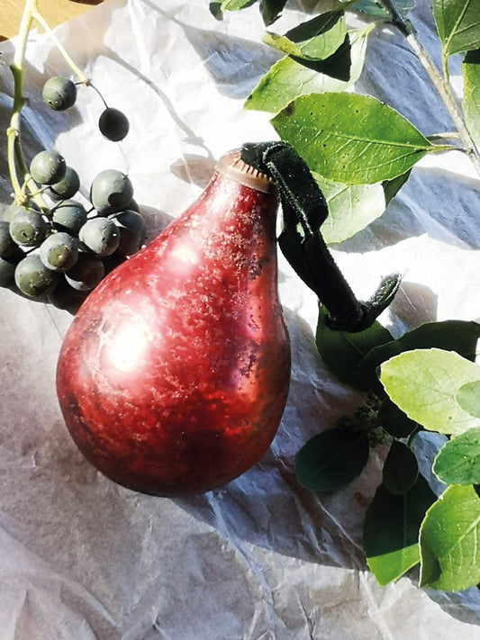 Antique Ruby Glass Pear Decoration
