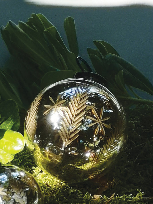 Large Vintage Silver/Gold Etched Glass Bauble