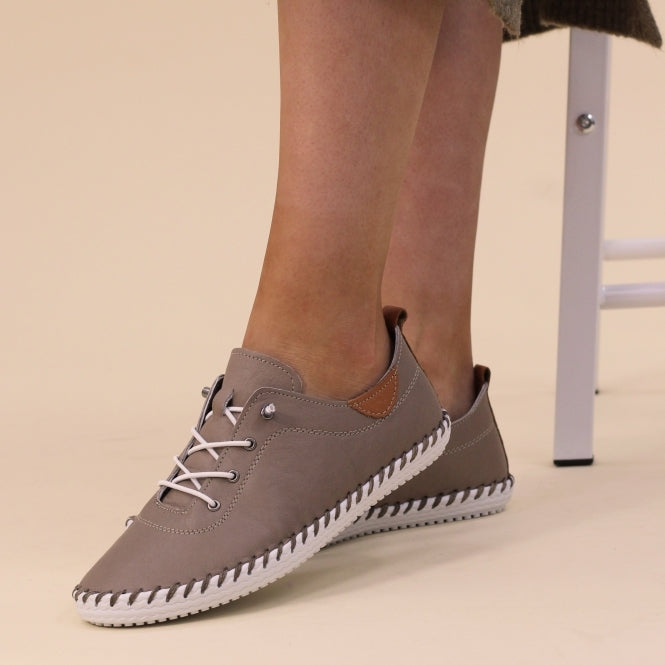 Lunar St Ives Taupe Leather Plimsoll