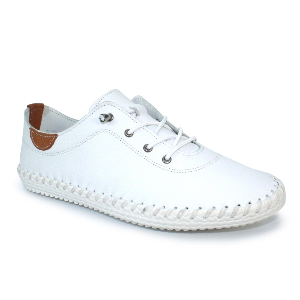 Lunar St Ives White Leather Plimsoll