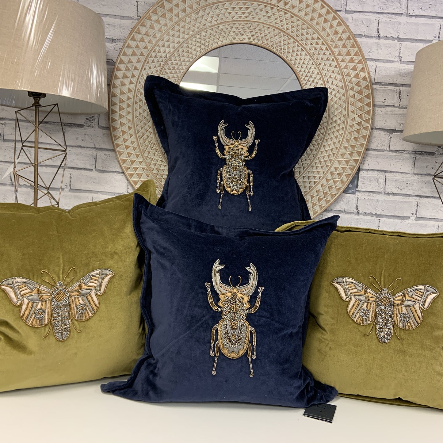 Bellatrix Navy Blue Velvet Embroidered Cusion