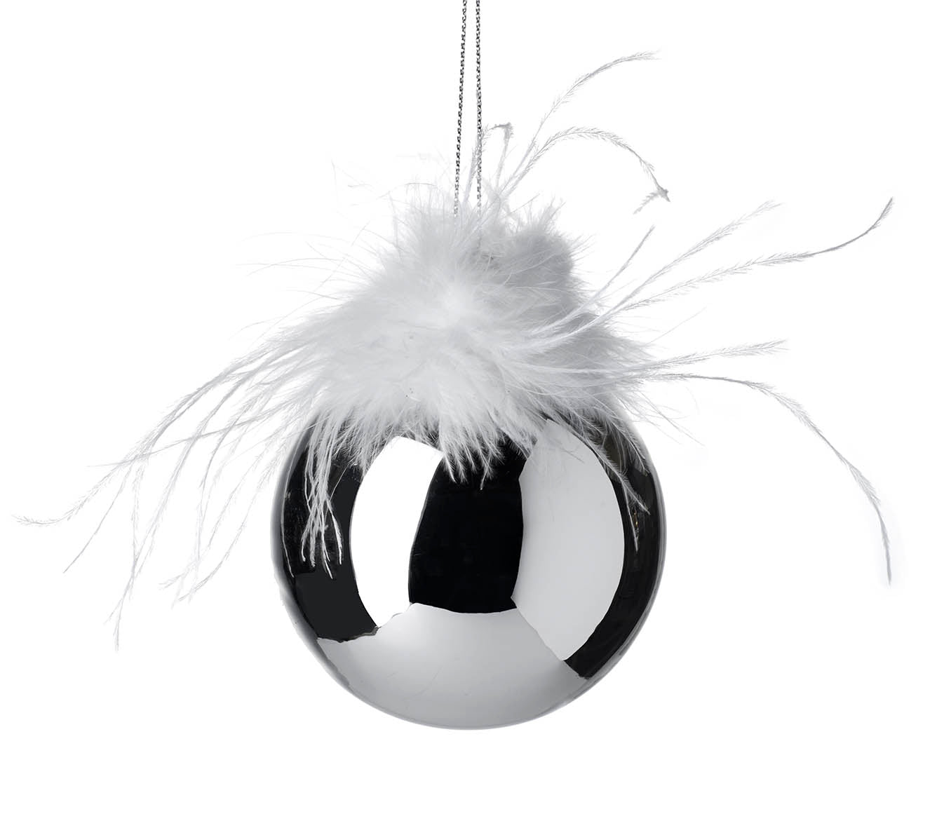 Silver Glass Christmas Tree Decoration With Feathers