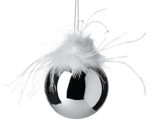 Silver Glass Christmas Tree Decoration With Feathers