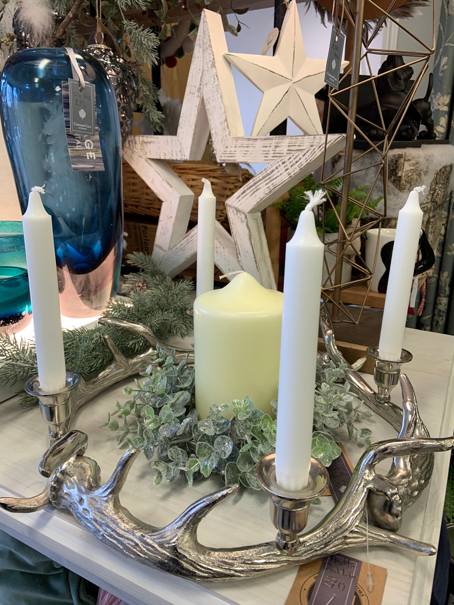 Frosted Eucalyptus Candle Wreath (Medium)