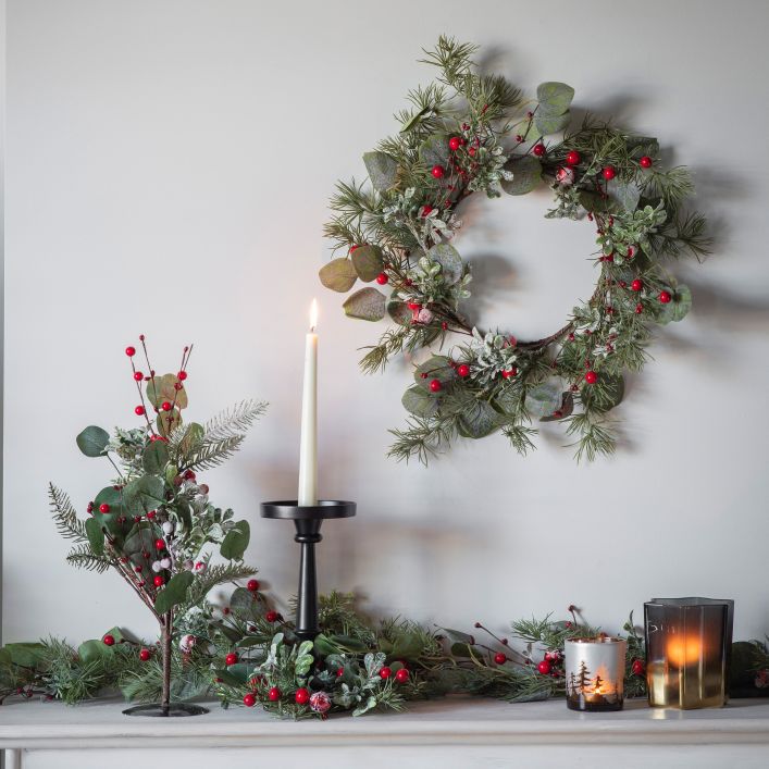 Eucalyptus Wreath Snowy Red Berries
