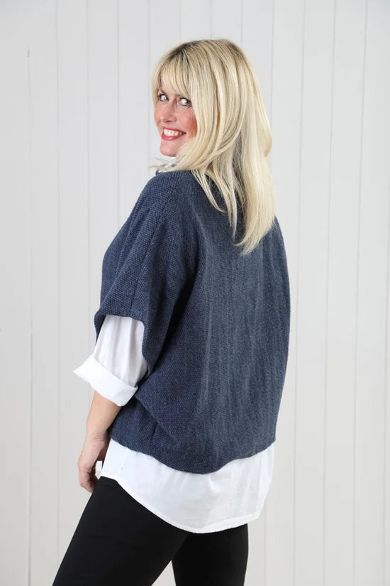 Cowl Poncho Blue Top
