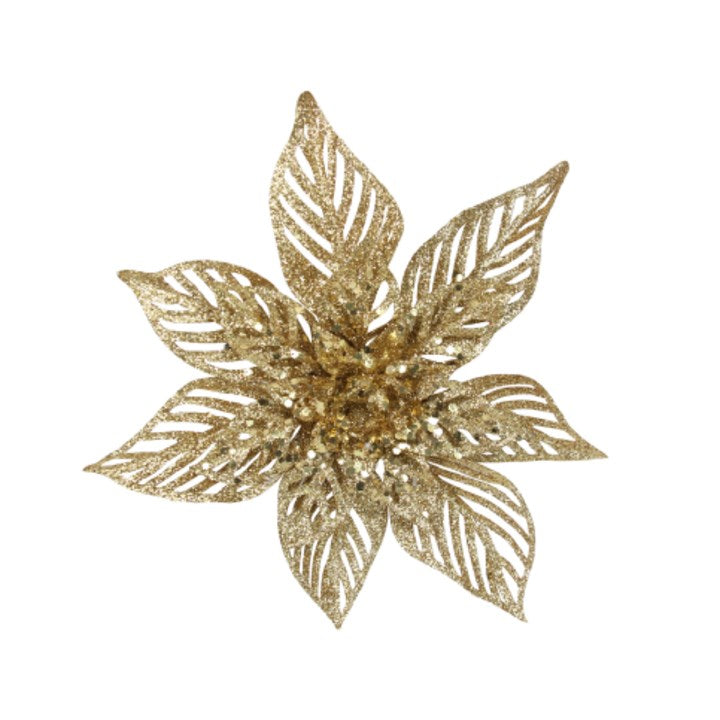 Gold Glitter Poinsettia Flower Clip