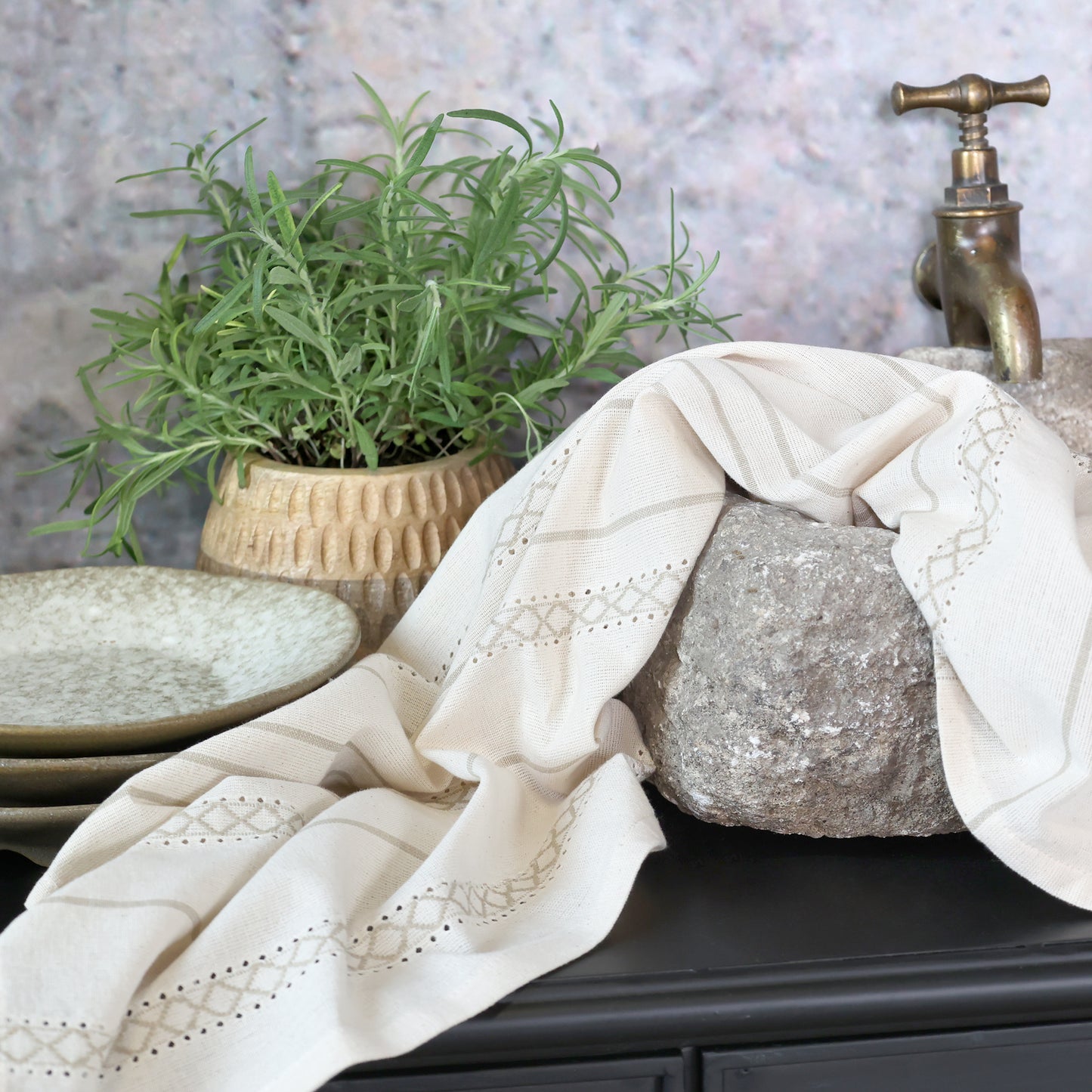 Aix French Embroidery Tea Towel