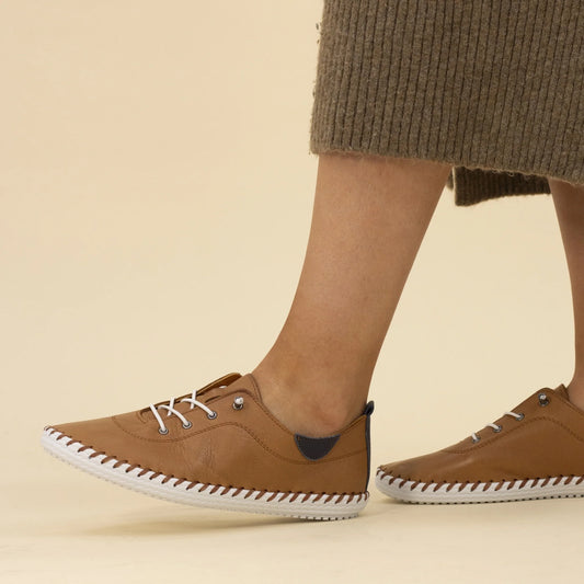 Lunar St Ives Tan Leather Plimsoll