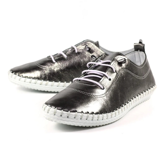 Lunar St Ives Pewter Leather Plimsoll