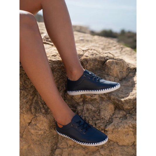 Lunar St Ives Blue Leather Plimsoll