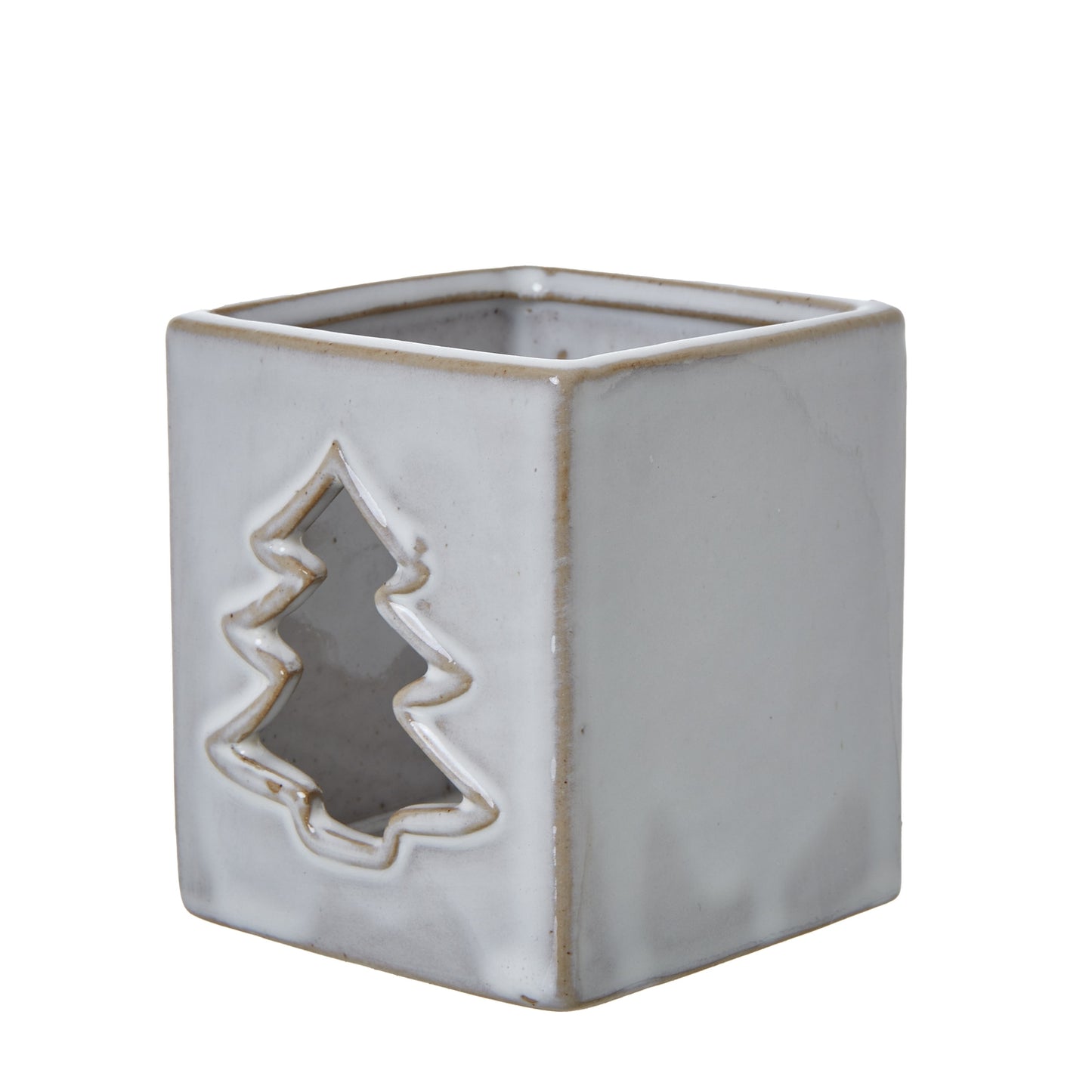 White Ceramic Box Xmas Tree Tealight Holder