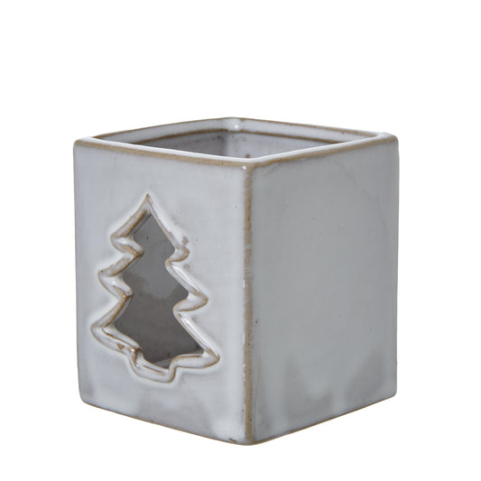 White Ceramic Box Xmas Tree Tealight Holder