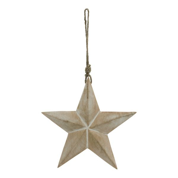 White Washed Wooden Hanging Star Decoration