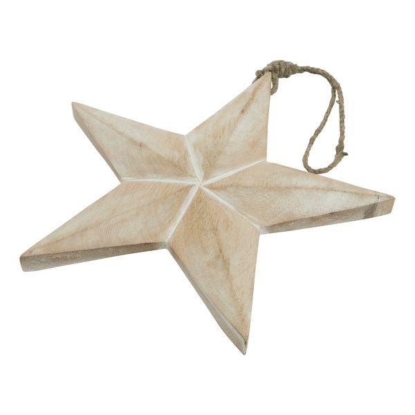 White Washed Wooden Hanging Star Decoration