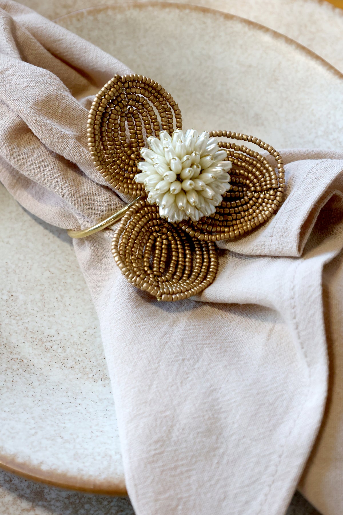 Beaded Pearl Floral Napkin Ring