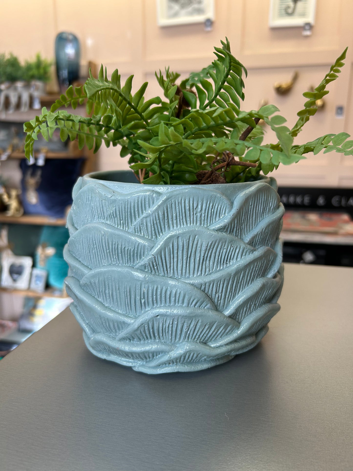 Teal Leaves Flowerpot - Large