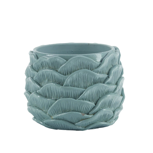Teal Leaves Flowerpot - Small