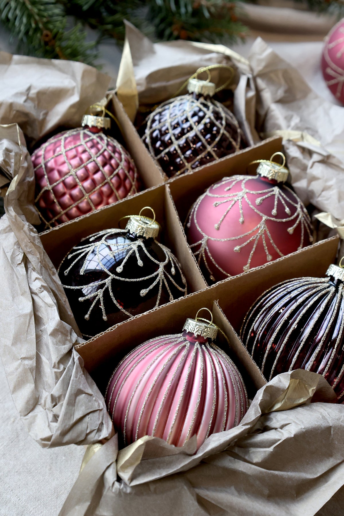 Deep Purple Set Of 6 Baubles
