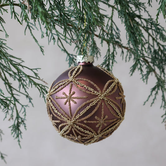 Mocha & Gold Trellis Christmas Bauble