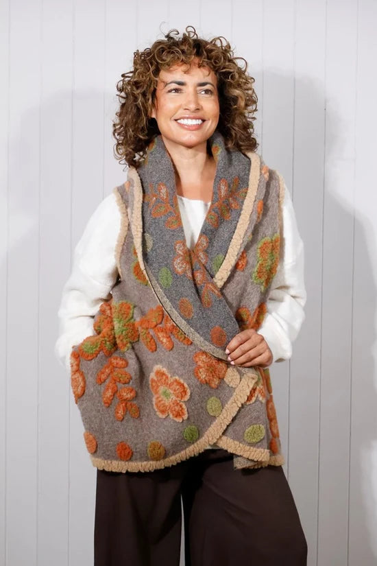 Floral Embossed Wrap Around Gilet
