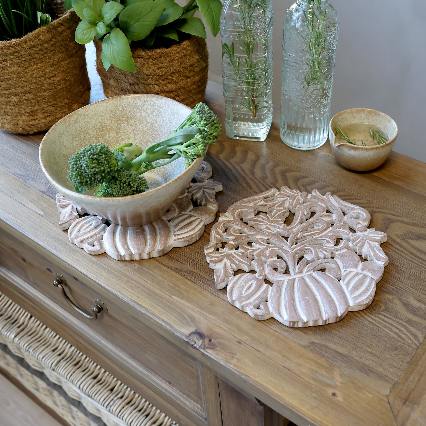 Set of 2 Tours Carved Wooden Trivet