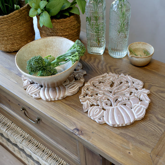 Set of 2 Tours Carved Wooden Trivet