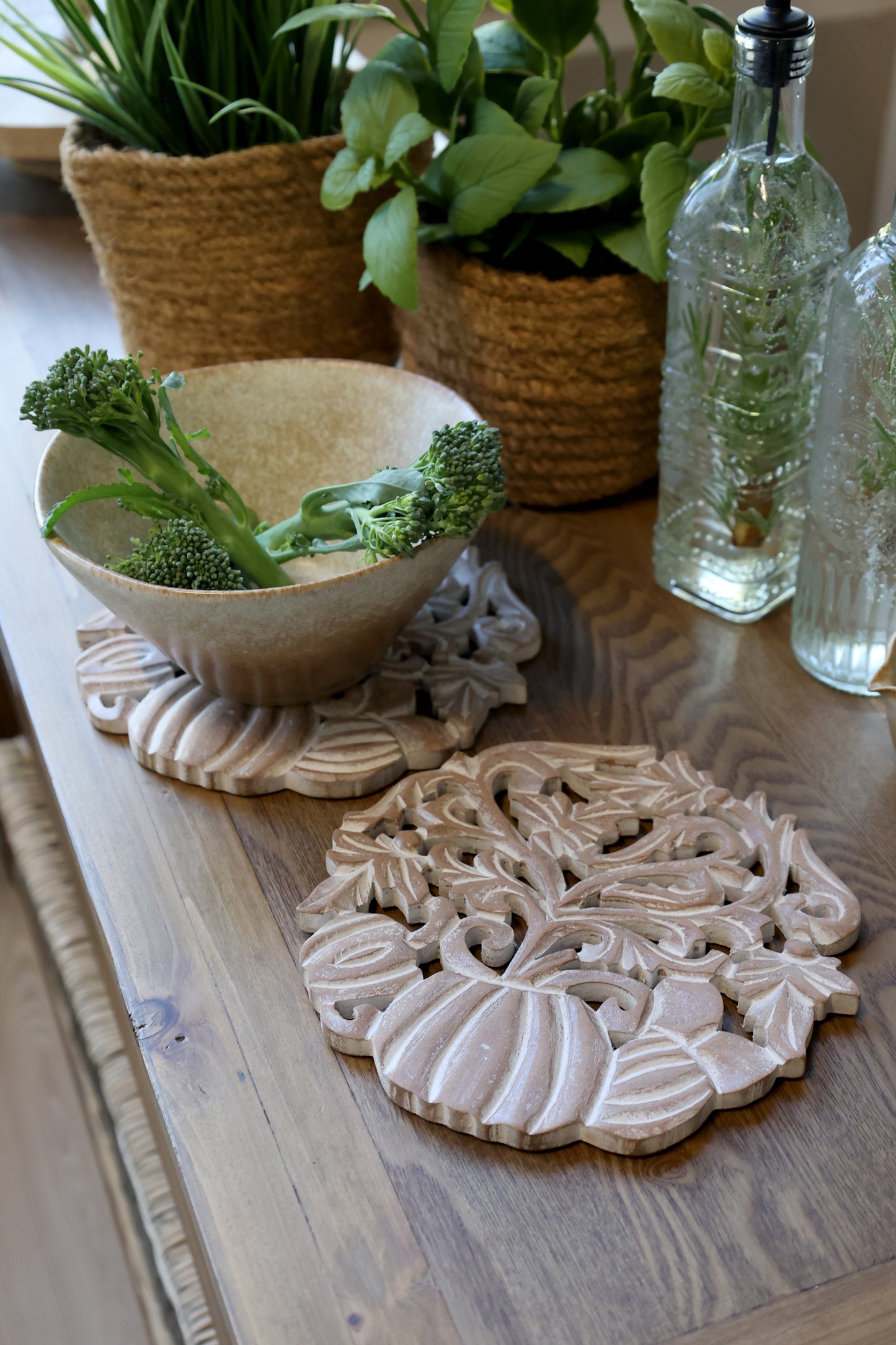 Set of 2 Tours Carved Wooden Trivet