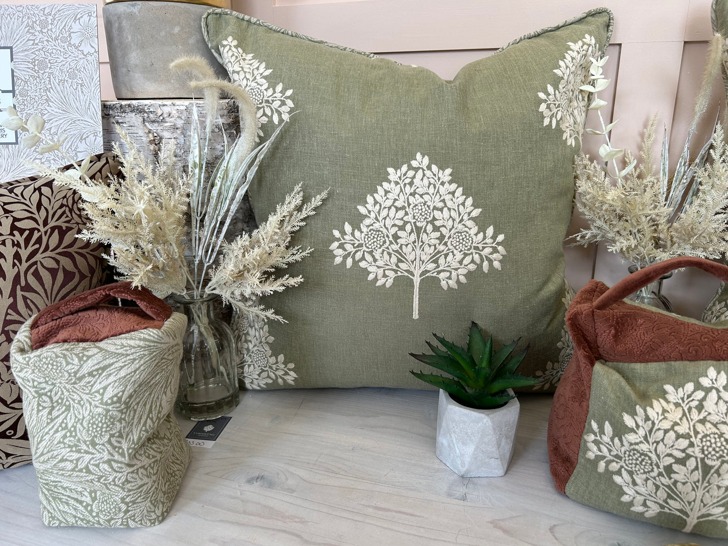 Large Marigold Tree Embroidery Cushion - Nettle