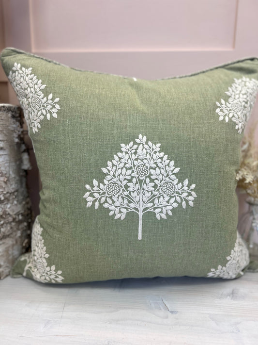Large Marigold Tree Embroidery Cushion - Nettle