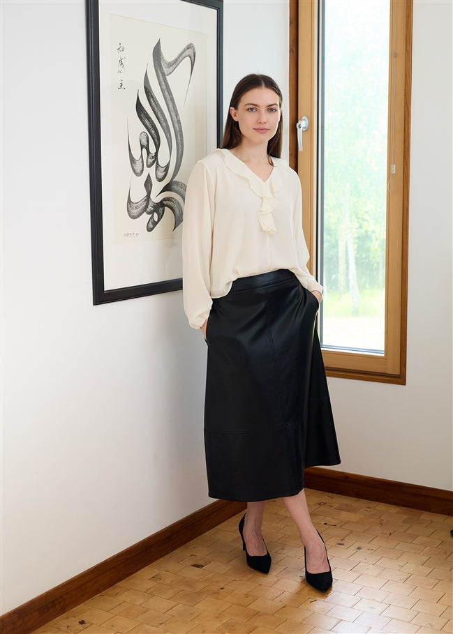 Crepe Ruffle Neck Blouse