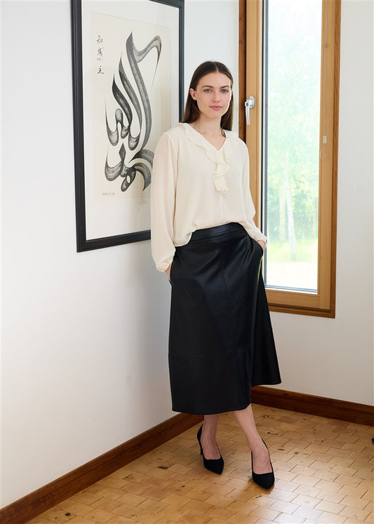 Crepe Ruffle Neck Blouse