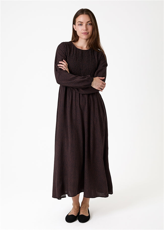 Spotted Long Sleeve Shirred Dress