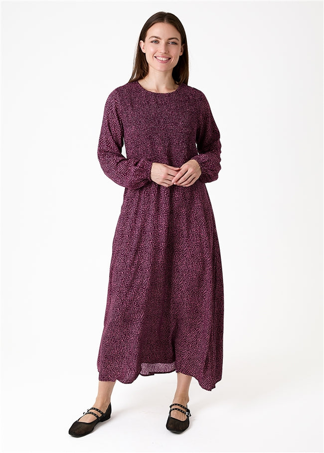 Spotted Long Sleeve Shirred Dress
