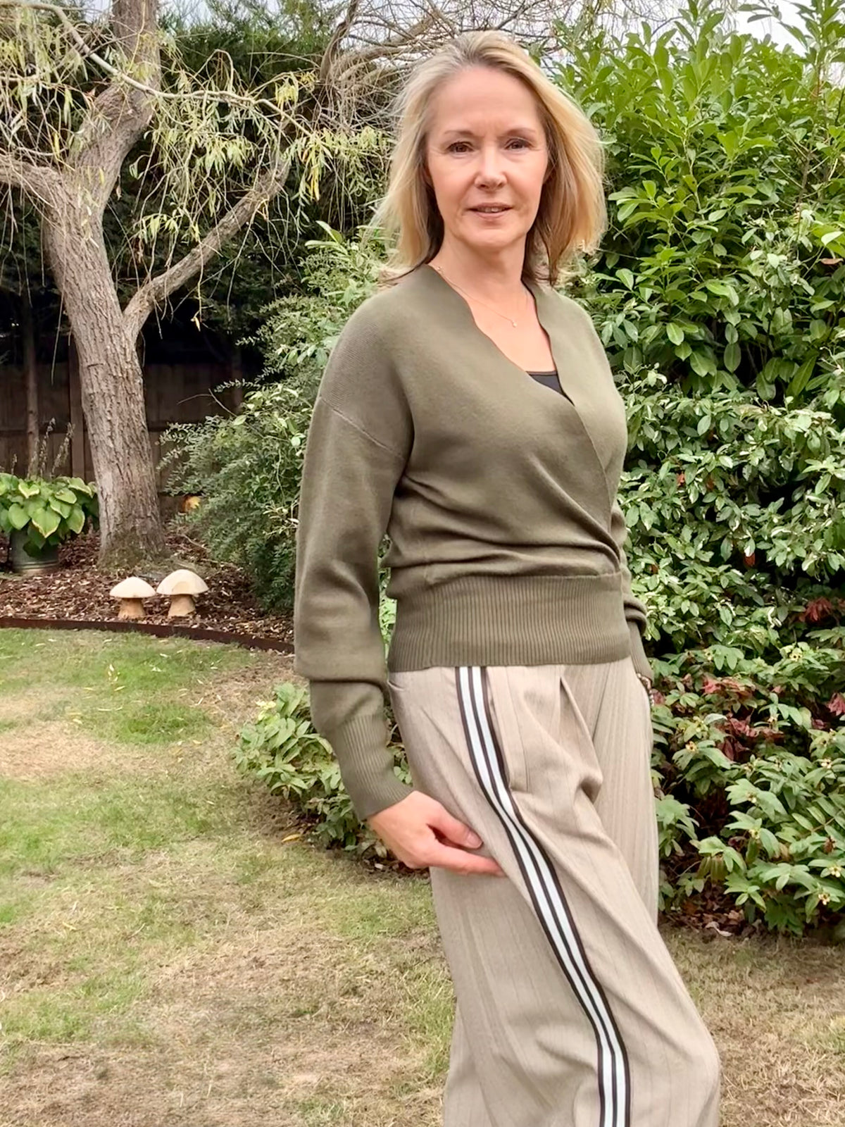 Pinstripe Pleat Front Wide Leg Trousers