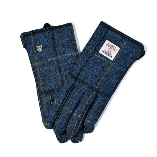 Navy Over Check Tartan Ladies Gloves