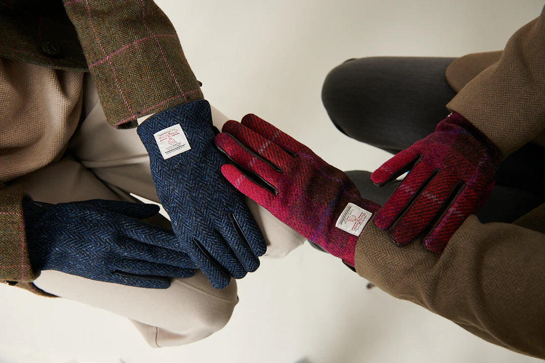 Navy Herringbone Tartan Ladies Gloves