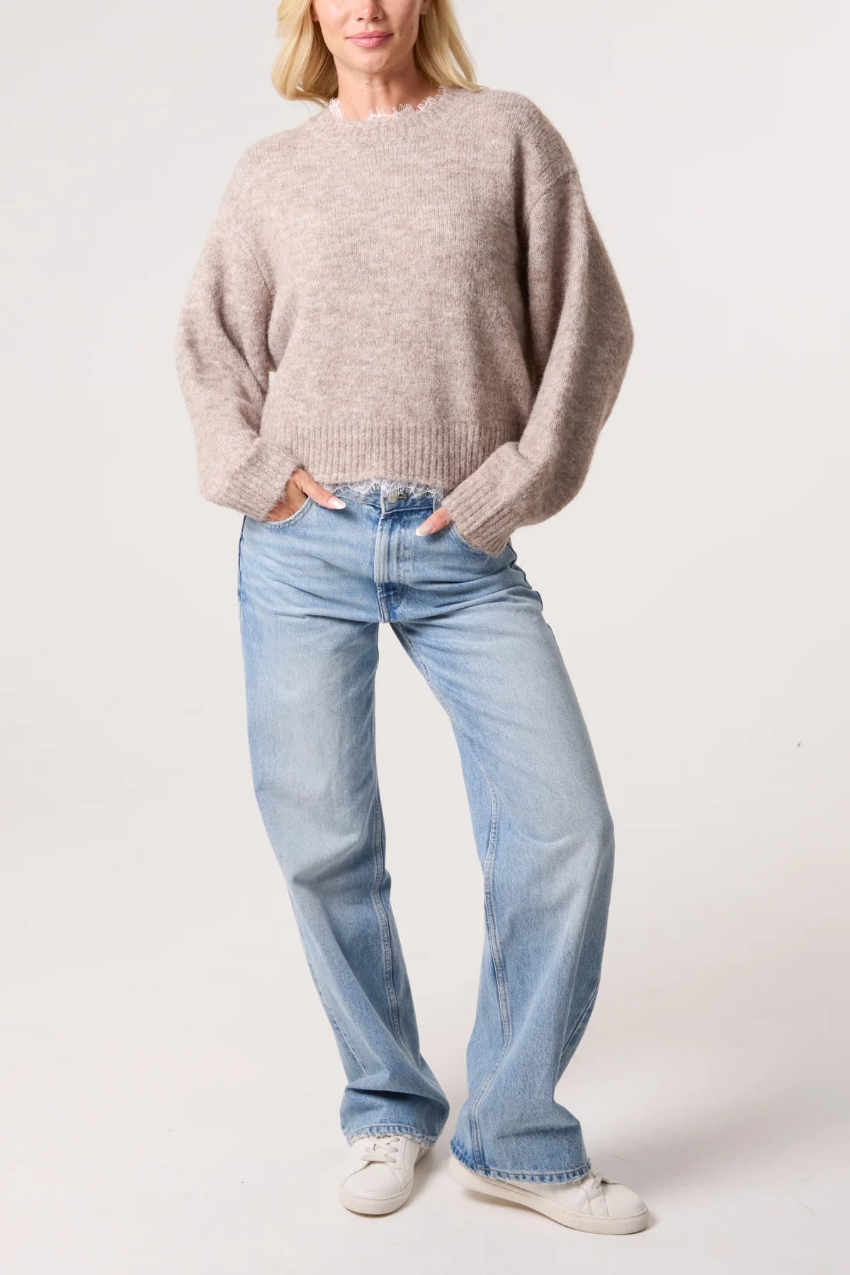 Lace Trim Mocha Soft Knit Jumper