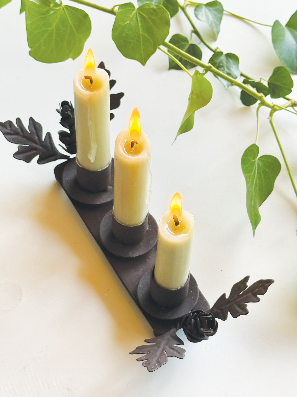 Rust Metal Woodland Candle Trio
