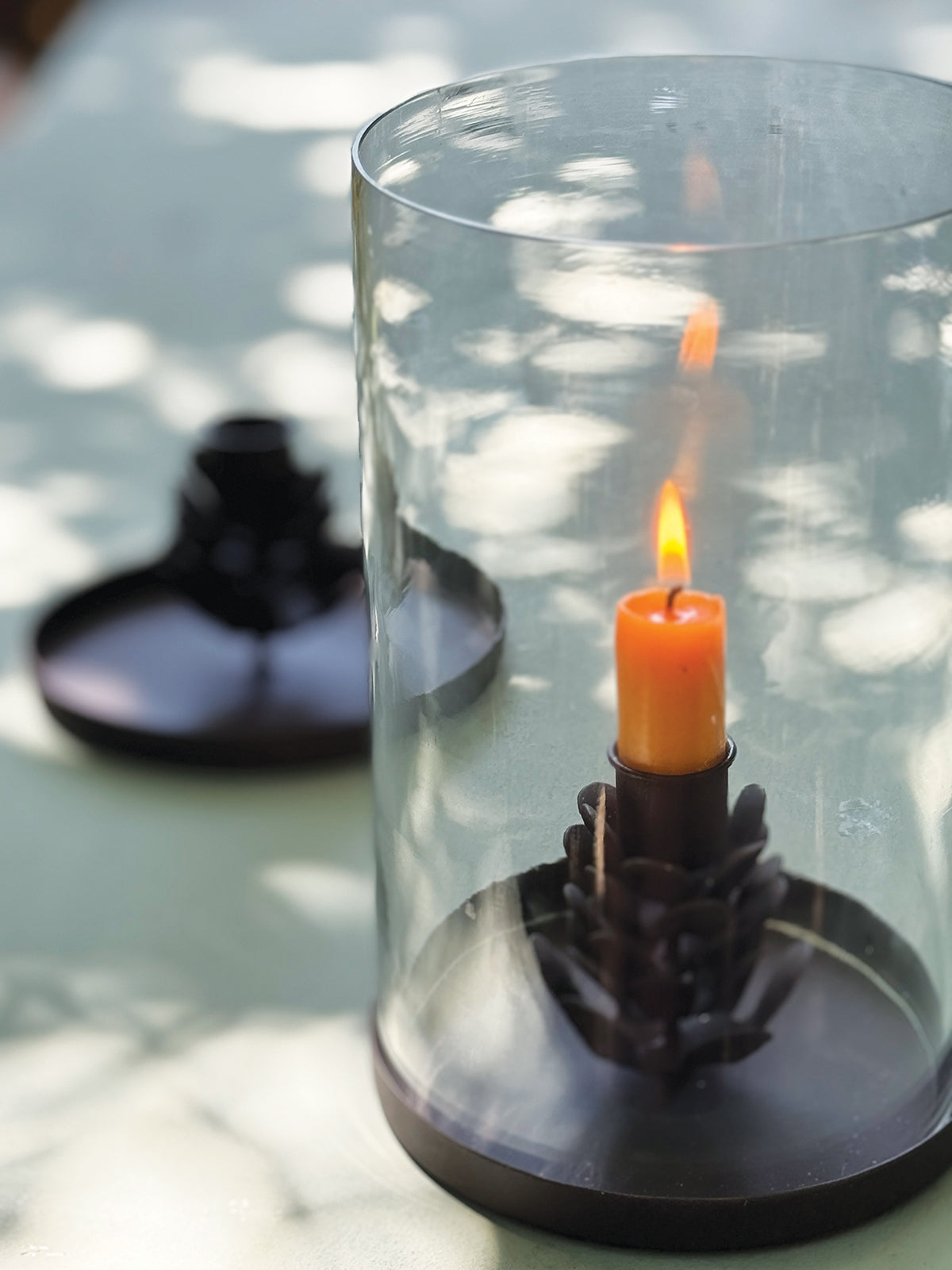 Rust Metal Fir Cone Hurricane Lantern