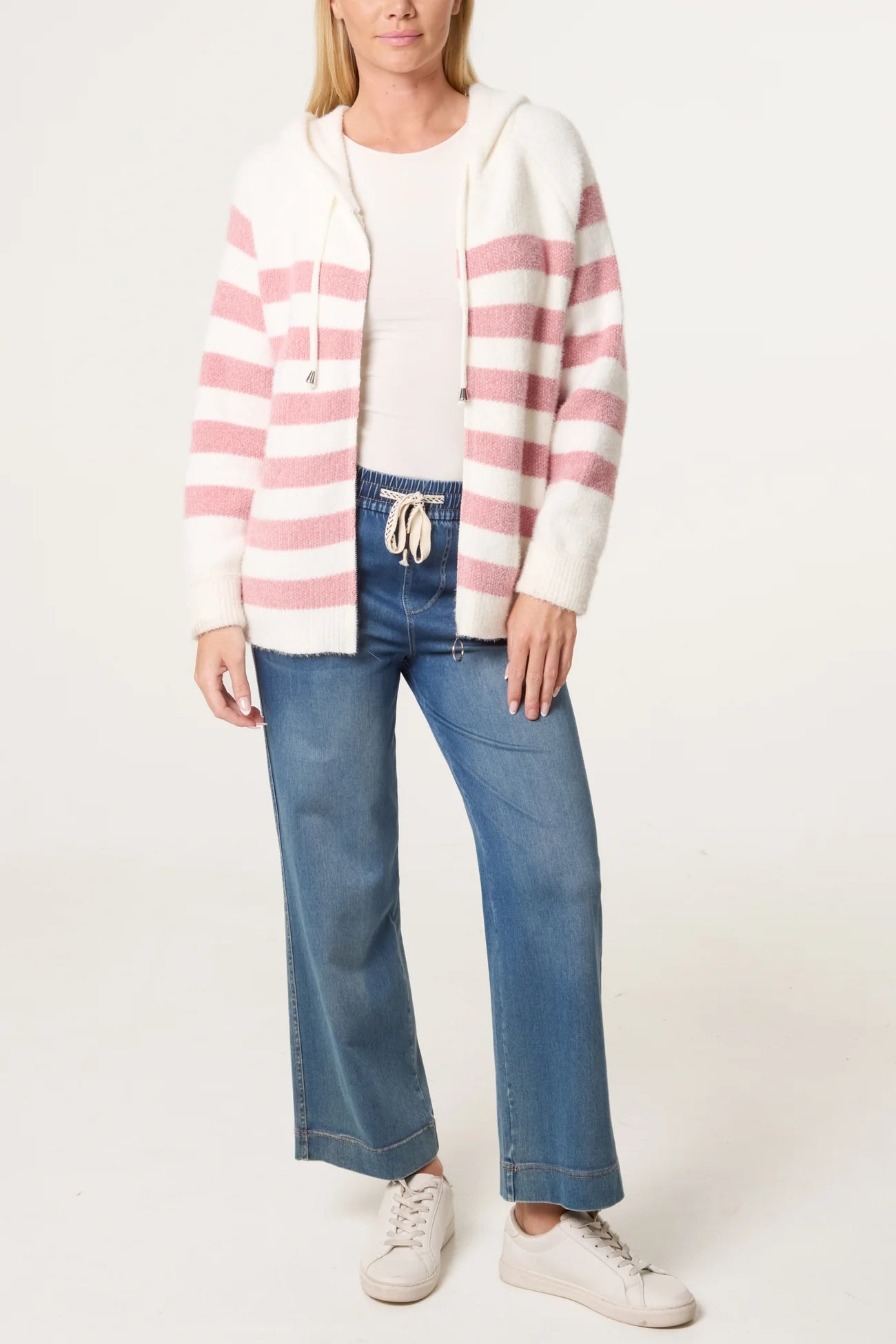 Zip Through Cosy Striped Hoodie